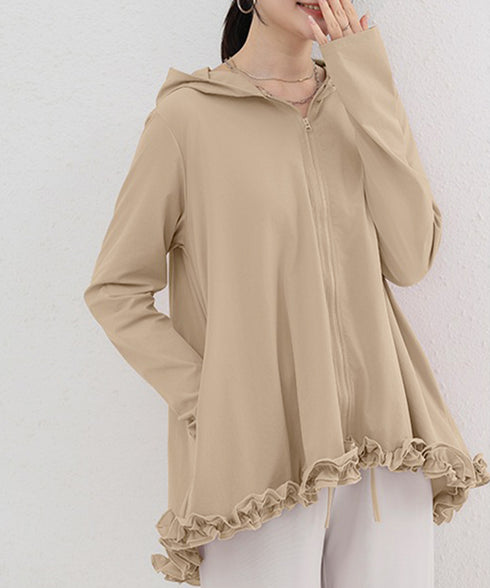 シアパーカー長袖フリルラッシュガード夏服 レディース UV対策カーディガン 日焼け止め フード付きお洒落ラッシュガード 涼しいライトアウター軽い ゆったり羽織り夏 84KAILI-009