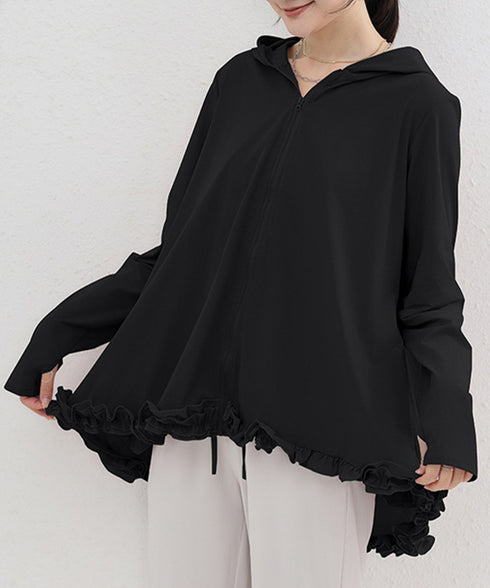 シアパーカー長袖フリルラッシュガード夏服 レディース UV対策カーディガン 日焼け止め フード付きお洒落ラッシュガード 涼しいライトアウター軽い ゆったり羽織り夏 84KAILI-009