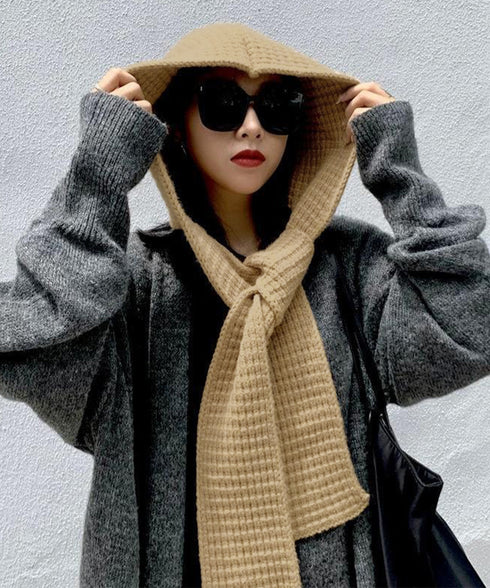フード付きニットマフラー韓国風バラクラバ 大人可愛いニット帽 おしゃれ 顔周り防風防寒対策 ネックウォーマーレディース オルチャン帽子ニットショールあったかグッズ 84LIOU-001