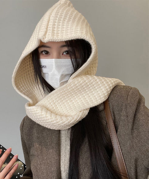 フード付きニットマフラー韓国風バラクラバ 大人可愛いニット帽 おしゃれ 顔周り防風防寒対策 ネックウォーマーレディース オルチャン帽子ニットショールあったかグッズ 84LIOU-001