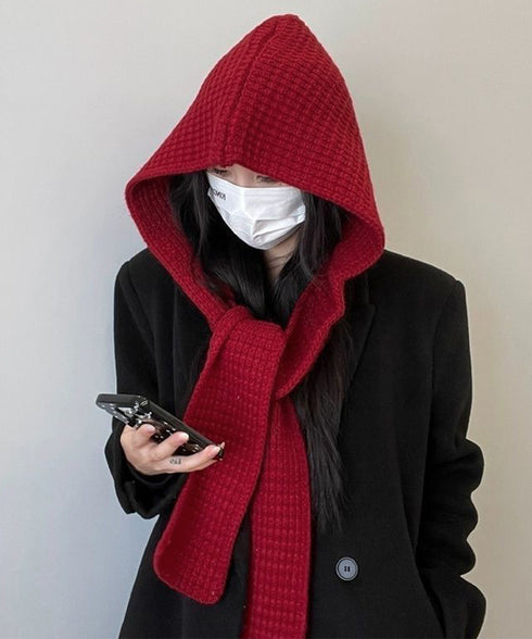 フード付きニットマフラー韓国風バラクラバ 大人可愛いニット帽 おしゃれ 顔周り防風防寒対策 ネックウォーマーレディース オルチャン帽子ニットショールあったかグッズ 84LIOU-001