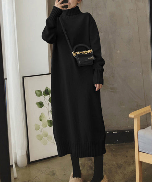 ハイネックニットワンピースゆったり秋冬服 レディース タートルネックロングワンピース こなれ感 着回し厚手インナーワンピース エレガントセーターワンピ 無地暖かい 84MEIRJ-023