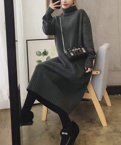 ハイネックニットワンピースゆったり秋冬服 レディース タートルネックロングワンピース こなれ感 着回し厚手インナーワンピース エレガントセーターワンピ 無地暖かい 84MEIRJ-023