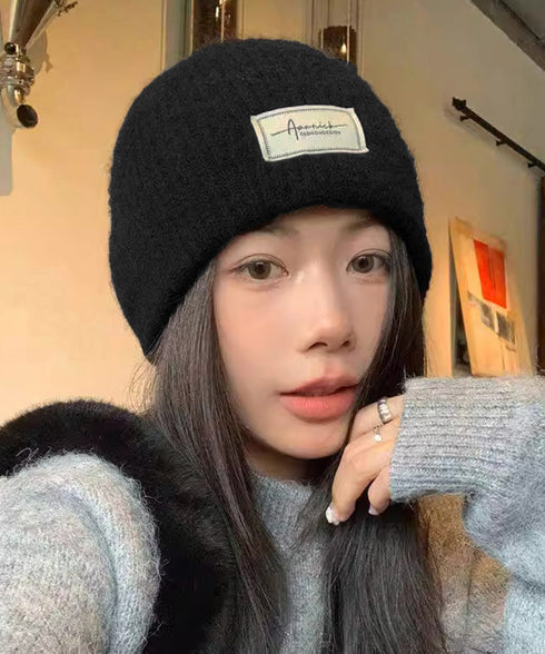 ロゴニット帽子レディース ニットキャップ おしゃれ リブニットビーニー ワンポイント秋冬帽子 防風防寒 小顔ぼうし あったか 韓国風 お出掛け防寒グッズワッチ帽子 84RUINENG-001