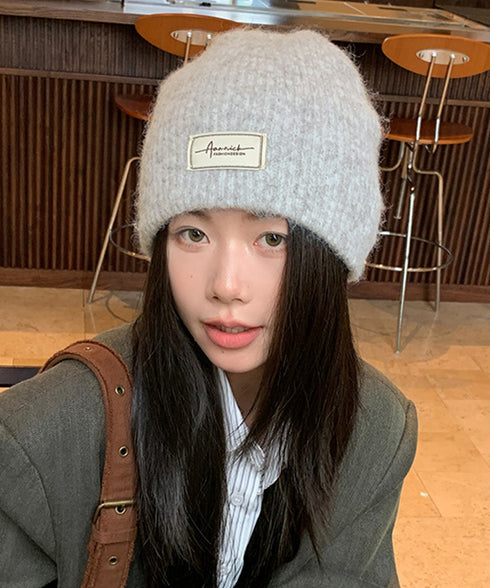 ロゴニット帽子レディース ニットキャップ おしゃれ リブニットビーニー ワンポイント秋冬帽子 防風防寒 小顔ぼうし あったか 韓国風 お出掛け防寒グッズワッチ帽子 84RUINENG-001