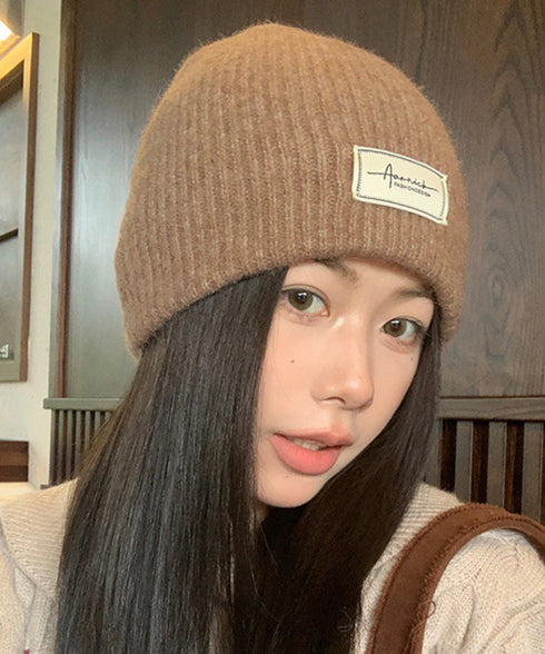 ロゴニット帽子レディース ニットキャップ おしゃれ リブニットビーニー ワンポイント秋冬帽子 防風防寒 小顔ぼうし あったか 韓国風 お出掛け防寒グッズワッチ帽子 84RUINENG-001
