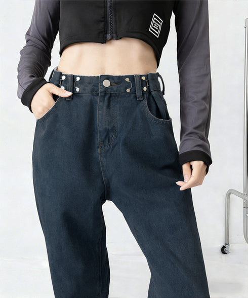 ウエストフックデニムパンツワイドジーンズ ハイウエス ゆったりロングデニムレディース 体型カバーデニムストレートパンツ 美脚脚長ジーンズ ヴィンテージデニム韓国風 84TIANHEYT-044
