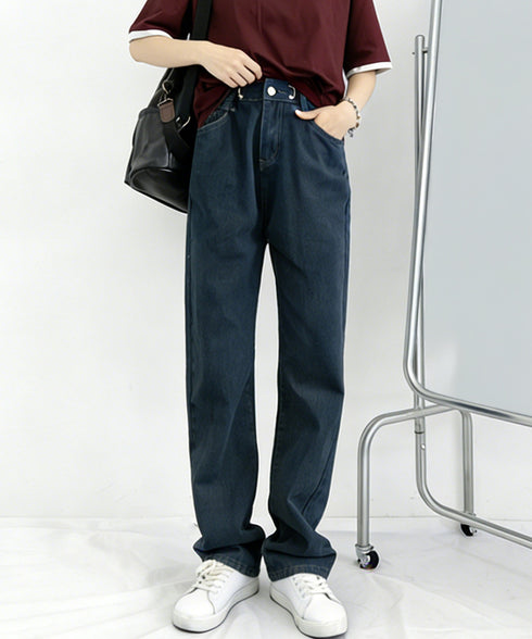 ウエストフックデニムパンツワイドジーンズ ハイウエス ゆったりロングデニムレディース 体型カバーデニムストレートパンツ 美脚脚長ジーンズ ヴィンテージデニム韓国風 84TIANHEYT-044