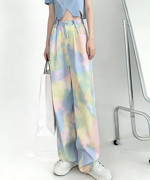 ウエストフックデニムパンツワイドジーンズ ハイウエス ゆったりロングデニムレディース 体型カバーデニムストレートパンツ 美脚脚長ジーンズ ヴィンテージデニム韓国風 84TIANHEYT-044