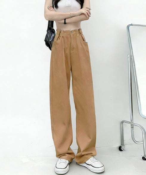 ウエストフックデニムパンツワイドジーンズ ハイウエス ゆったりロングデニムレディース 体型カバーデニムストレートパンツ 美脚脚長ジーンズ ヴィンテージデニム韓国風 84TIANHEYT-044