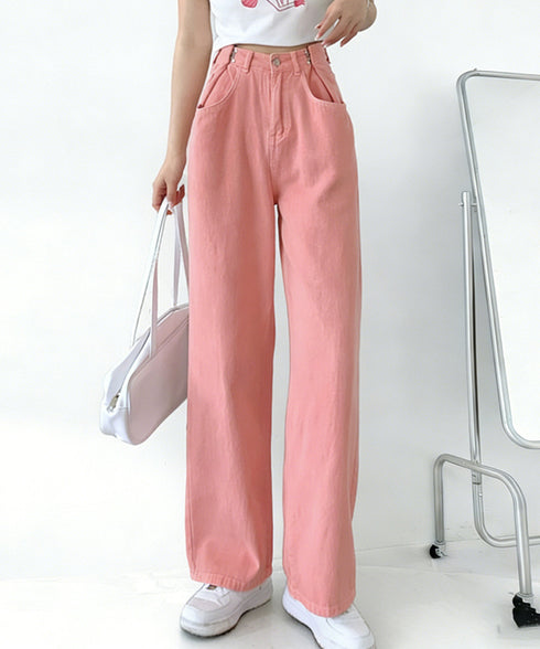 ウエストフックデニムパンツワイドジーンズ ハイウエス ゆったりロングデニムレディース 体型カバーデニムストレートパンツ 美脚脚長ジーンズ ヴィンテージデニム韓国風 84TIANHEYT-044