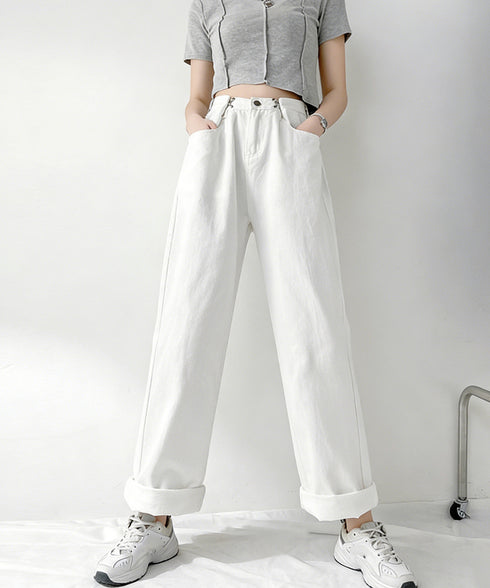 ウエストフックデニムパンツワイドジーンズ ハイウエス ゆったりロングデニムレディース 体型カバーデニムストレートパンツ 美脚脚長ジーンズ ヴィンテージデニム韓国風 84TIANHEYT-044