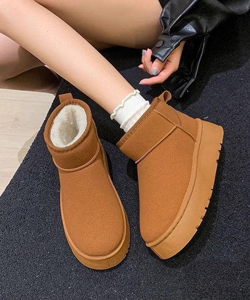 厚底ムートンブーツ 裏起毛ショートブーツ レディース 裏起毛ブーツ 美脚脚長ボアブーツ 歩きやすいファーシューズ 保温暖かい 疲れない 軽量プラットフォームブーツ 84TONGT-0010
