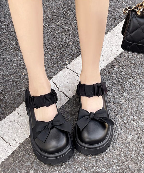 リボン厚底ローファーパンプスラウンドトゥ お嬢様パンプス 可愛い ドレスシューズ 歩きやすい レザー調 厚底シューズ 美脚脚長 痛くない コスプレ お洒落メイド靴 84TONGT-007