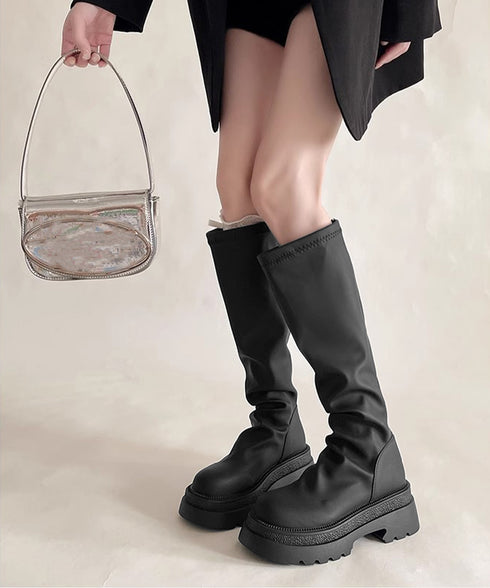 ロングブーツ 厚底ブーツバックジップ美脚 レディース おしゃれ トラックブーツ プラットフォーム 履きやすい 膝下丈 ニーハイブーツ ボリューム感シューズ 韓国風 84TONGT-012