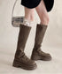ロングブーツ 厚底ブーツバックジップ美脚 レディース おしゃれ トラックブーツ プラットフォーム 履きやすい 膝下丈 ニーハイブーツ ボリューム感シューズ 韓国風 84TONGT-012