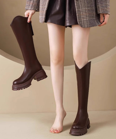 ロングブーツ 厚底ブーツレディース韓国風 膝下丈ブーツ バックジップジョッキーブーツ 履きやすい おしゃれ美脚脚長ブーツ カジュアル靴 チャンキーヒール 疲れない 84TONGT-013