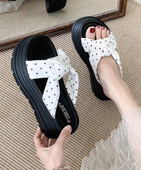 ドット柄リボン厚底サンダルレディース美脚 歩きやすい クロスリボンサンダル韓国風 リゾートサンダル おしゃれサマーサンダル 大人可愛いビーチサンダル 履きやすい 84TONGT-015