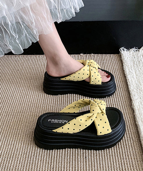 ドット柄リボン厚底サンダルレディース美脚 歩きやすい クロスリボンサンダル韓国風 リゾートサンダル おしゃれサマーサンダル 大人可愛いビーチサンダル 履きやすい 84TONGT-015