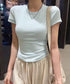 サイドギャザーtシャツ 半袖トップス夏服 ラウンドネックちびTシャツ レディース 無地タイトtシャツ 韓国風シンプル 着やせ細見えTシャツ サイドタックカットソー 84WANJIA-021