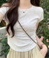 サイドギャザーtシャツ 半袖トップス夏服 ラウンドネックちびTシャツ レディース 無地タイトtシャツ 韓国風シンプル 着やせ細見えTシャツ サイドタックカットソー 84WANJIA-021
