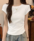 サイドギャザーtシャツ 半袖トップス夏服 ラウンドネックちびTシャツ レディース 無地タイトtシャツ 韓国風シンプル 着やせ細見えTシャツ サイドタックカットソー 84WANJIA-021