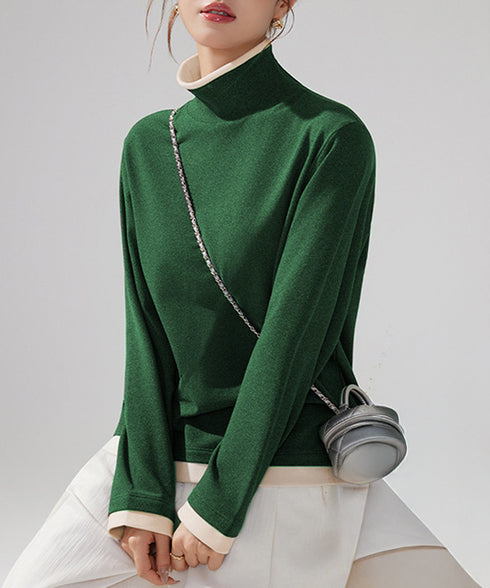 ハイネックトップス レイヤード風 長袖T レディース 重ね着風Tシャツ タートルネックブルオーバー 大人カジュアルカットソー 秋冬 暖かい配色インナートップス防寒 84WANJIA-027