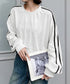 サイドライン スウェットシャツショート丈 レディース 袖ライントレーナー 薄手長袖プルオーバー 体型カバー韓国風 カジュアル 着やせトップス クルーネック 春秋服 84WANJIA-029