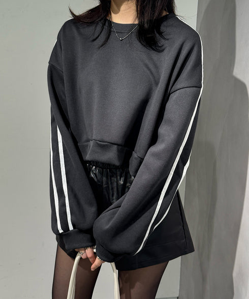 裏起毛スウェットレディーストレーナー秋冬 袖ラインスウェット ゆったり ショート丈プルオーバー おしゃれ 暖かい 体型カバー 大人カジュアル 厚手スポーツトップス 84WANJIA-030