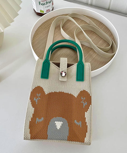 ミニショルダーバッグ 可愛いスマホポーチ アートデザインミニニットトート 全機種対応携帯ポシェット アニマル柄斜め掛けバッグ コンパクト手提げバッグ カラフル軽量 84WYZZ-001