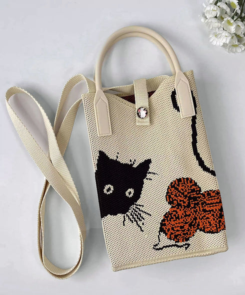 ミニショルダーバッグ 可愛いスマホポーチ アートデザインミニニットトート 全機種対応携帯ポシェット アニマル柄斜め掛けバッグ コンパクト手提げバッグ カラフル軽量 84WYZZ-001