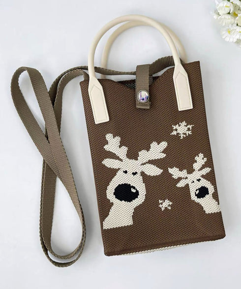 ミニショルダーバッグ 可愛いスマホポーチ アートデザインミニニットトート 全機種対応携帯ポシェット アニマル柄斜め掛けバッグ コンパクト手提げバッグ カラフル軽量 84WYZZ-001