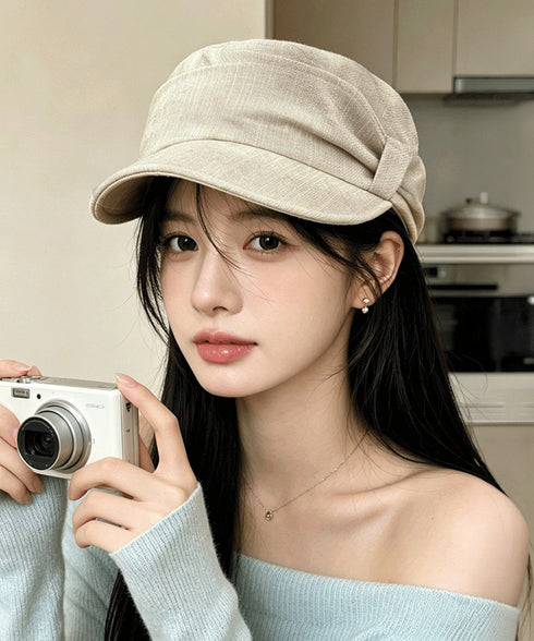 デニム風ボリュームキャスケット韓国風帽子 立体シルエットマドロスハットつば付き帽子リボンワークキャップ小顔見えレディース秋冬カジュアル大人可愛いヴィンテージぼうし 84YANSHU-002