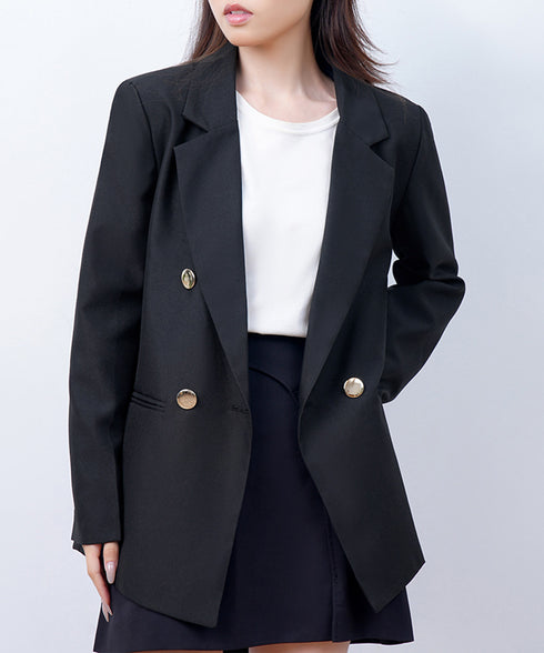 ダブルボタンテーラードジャケットミドル丈 レディースベーシック スーツジャケット オフィスカジュアル ライトアウター 体型カバー入学式卒業式入園式ジャケット 長袖 84YIJIAO-001