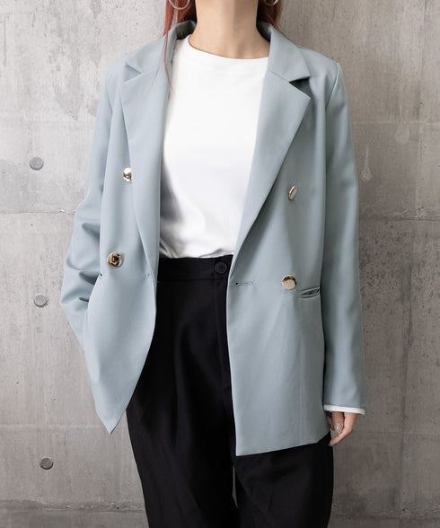 ダブルボタンテーラードジャケットミドル丈 レディースベーシック スーツジャケット オフィスカジュアル ライトアウター 体型カバー入学式卒業式入園式ジャケット 長袖 84YIJIAO-001