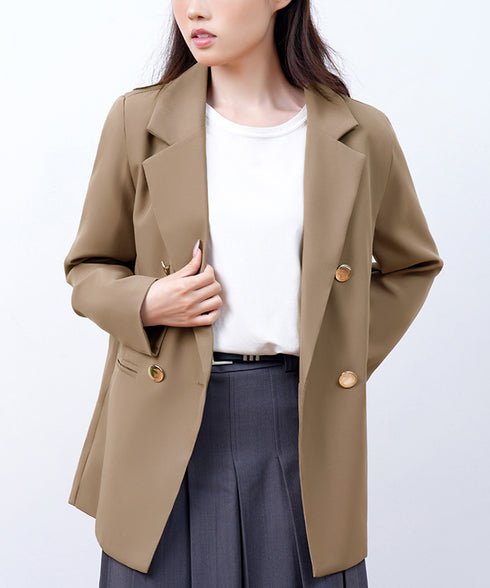 ダブルボタンテーラードジャケットミドル丈 レディースベーシック スーツジャケット オフィスカジュアル ライトアウター 体型カバー入学式卒業式入園式ジャケット 長袖 84YIJIAO-001