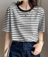 ボーダーtシャツ半袖 レディース 韓国風 涼しいボーダートップス おしゃれ夏服 着やせ ラウンドネックTシャツ 配色プルオーバー 薄手カットソーカジュアルきれいめ 84YOUQI-001