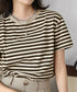ボーダーtシャツ半袖 レディース 韓国風 涼しいボーダートップス おしゃれ夏服 着やせ ラウンドネックTシャツ 配色プルオーバー 薄手カットソーカジュアルきれいめ 84YOUQI-001