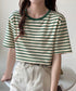 ボーダーtシャツ半袖 レディース 韓国風 涼しいボーダートップス おしゃれ夏服 着やせ ラウンドネックTシャツ 配色プルオーバー 薄手カットソーカジュアルきれいめ 84YOUQI-001