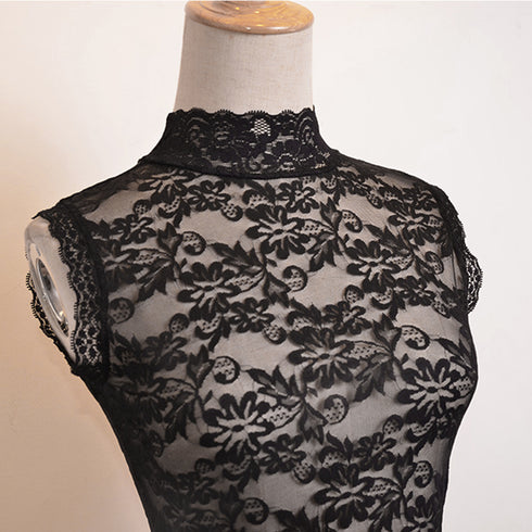 付け襟 花柄レース インナートップス韓国 スタンドカラー 総レースブラウス フリルネック 重ね着レースシャツ きれいめ つけ襟フェミニンシャツつけ衿 つけえり白黒 84AOLAI-001