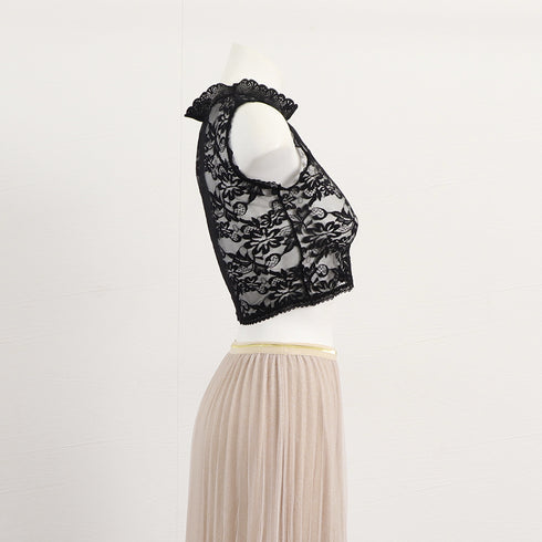 付け襟 花柄レース インナートップス韓国 スタンドカラー 総レースブラウス フリルネック 重ね着レースシャツ きれいめ つけ襟フェミニンシャツつけ衿 つけえり白黒 84AOLAI-001