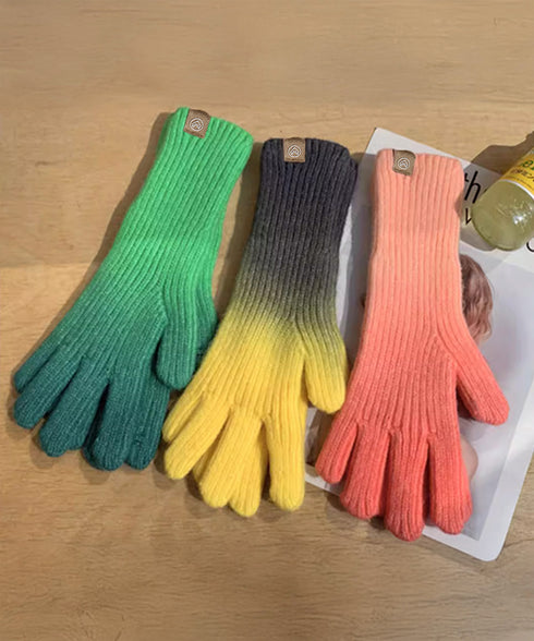グラデーションニット手袋 スマホ対応手袋 暖かいスマートフォン手袋 レディース大人可愛いリブニットグローブ レインボー毛糸手袋タッチスクリーン対応 防風防寒グッズ 84BAILIAN-001