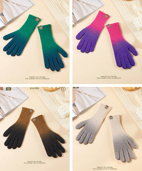 グラデーションニット手袋 スマホ対応手袋 暖かいスマートフォン手袋 レディース大人可愛いリブニットグローブ レインボー毛糸手袋タッチスクリーン対応 防風防寒グッズ 84BAILIAN-001