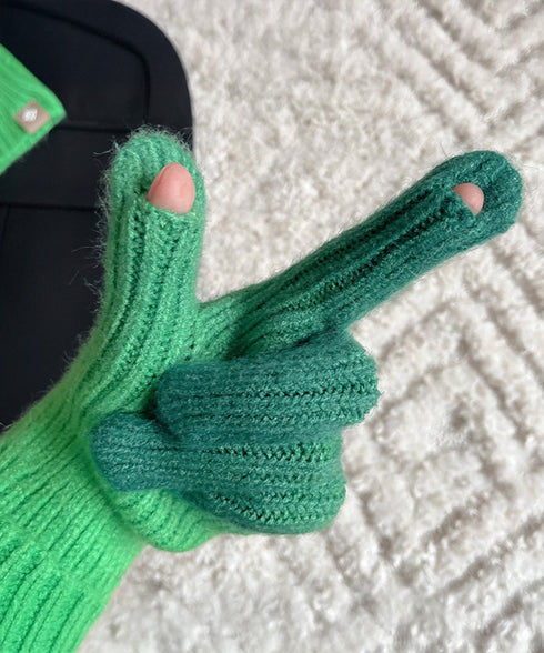 グラデーションニット手袋 スマホ対応手袋 暖かいスマートフォン手袋 レディース大人可愛いリブニットグローブ レインボー毛糸手袋タッチスクリーン対応 防風防寒グッズ 84BAILIAN-001