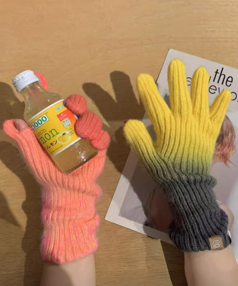 グラデーションニット手袋 スマホ対応手袋 暖かいスマートフォン手袋 レディース大人可愛いリブニットグローブ レインボー毛糸手袋タッチスクリーン対応 防風防寒グッズ 84BAILIAN-001
