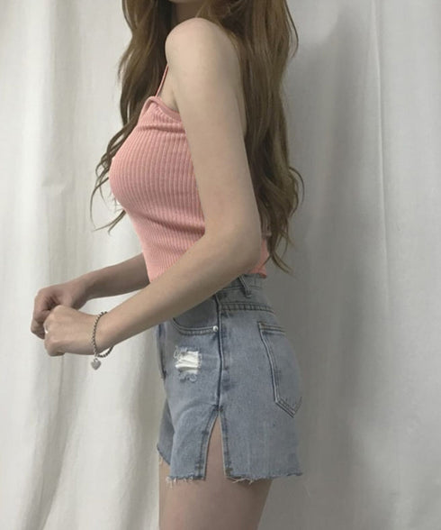 キャミソールトップス リブニットキャミ夏 キャミトップ セクシー vネック キャミ シンプル 無地サマーニット ベーシック 重ね着インナー ニットキャミソール春夏 84BINGX-001