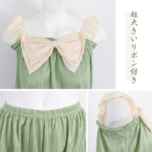 ルームウェア レディース セットアップ 夏 パジャマセット 大きいリボンキャミソール ショートパンツ 大人可愛い ツーピース 寝間着 ルームウエア ナイトウエア 84BIXIN-006