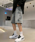レースアップハーフデニムパンツメンズ夏服 韓国風男女兼用ハーフパンツストリート ワイド短パン ルーズデニムショーツ膝丈Y2K ウエストゴムダンスパンツユニセックス 84BOYUE-001