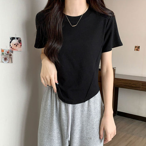 無地 Tシャツ クルーネック レディース 大人カジュアル 半袖カットソー ラウンドネック 夏トップス シンプル 夏服 オシャレ着やせ スリムフィットtシャツ 韓国 84CPMY-001