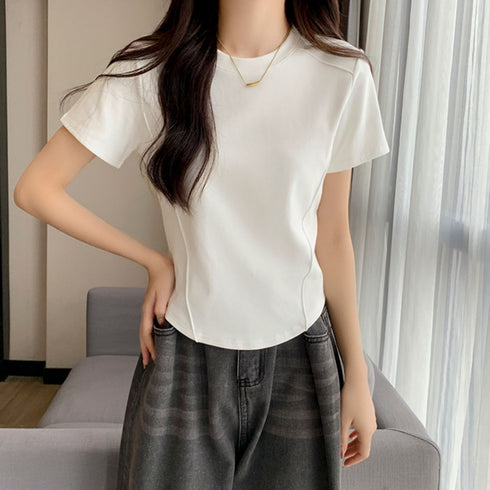 無地 Tシャツ クルーネック レディース 大人カジュアル 半袖カットソー ラウンドネック 夏トップス シンプル 夏服 オシャレ着やせ スリムフィットtシャツ 韓国 84CPMY-001